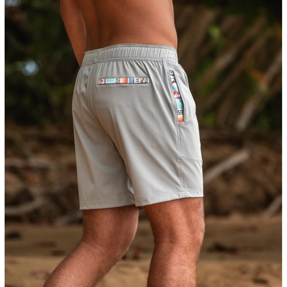 Wowie Mens Grey Casual Shorts Woven Southwestern Trim Elastic Waist Drawstring